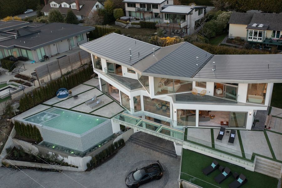 Aerial day view with infinity pool