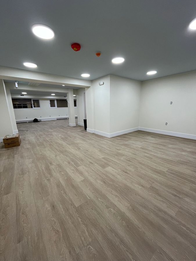 Finished vinyl plank floor in a commercial space